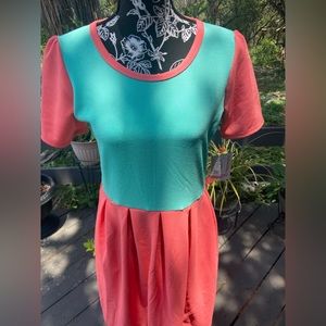 Lularoe Amelia Dress Size Large Coral Teal BNWT